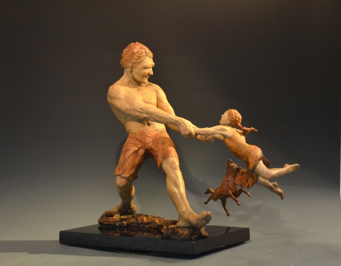 Faster, Daddy! bronze sculpture by David Varnau